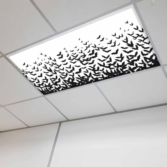 Halloween Fluorescent Light Covers, Farmhouse White Black Spooky Bat Dark Animals Magnetic Light Covers for Ceiling Lights, Fluorescent Ceiling Shade Filters for Classroom Bedroom Office 4x2Ft x 1PCS