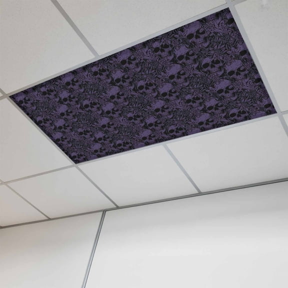 Halloween Fluorescent Light Covers, Purple Skull Monochrome Watercolor Magnetic Light Covers for Ceiling Lights, Fluorescent Ceiling Shade Filters for Classroom Bedroom Office 4x2Ft x 1PCS