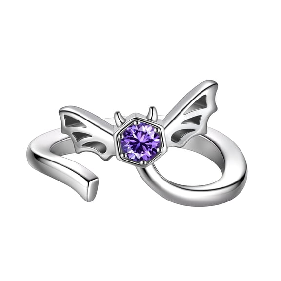 Halloween Flying Bat Ring, Purple Zirconia Open Finger Ring Band Gothic Statement Jewelry Cosplay Party Gift for Women