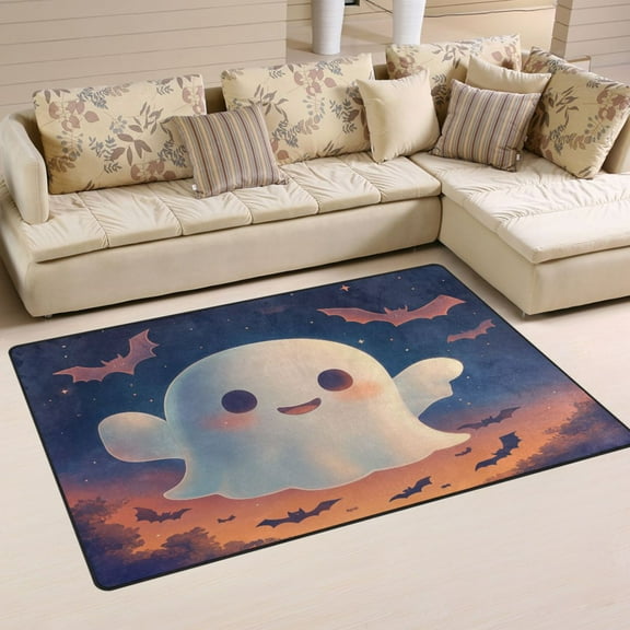 Halloween Flying Ghosts Soft Polyester Area Rug 31''x20'', Non Slip, Memory Foam, Water Absorbent