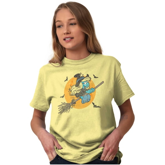 Halloween Flying Witch Smurfette Women's Graphic T Shirt Tees Brisco Brands S