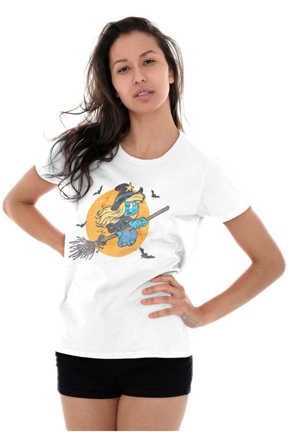 Halloween Flying Witch Smurfette Women's T Shirt Ladies Tee Brisco Brands M