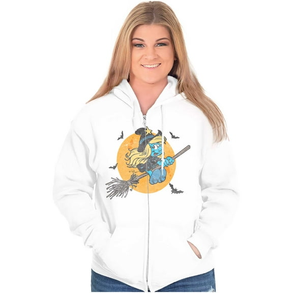 Halloween Flying Witch Smurfette Zip Hoodie Sweatshirt Women Brisco Brands X