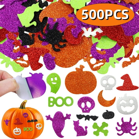Halloween Foam Stickers Halloween Crafts Supplies Self-Adhesive Glitter Felt Pumpkin Ghost DIY Sticker Kit for Adults Party Favors 500Pcs Set 1