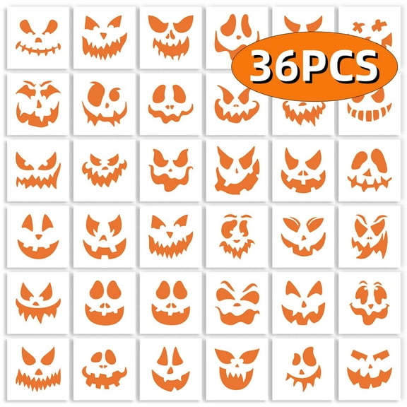 Halloween Stencils Pumpkin Carving Stencils Halloween Craft Supplies Plastic Reusable Pumpkin Face Painting for DIY Art Crafts Wood Signs 5.11" 36Pcs