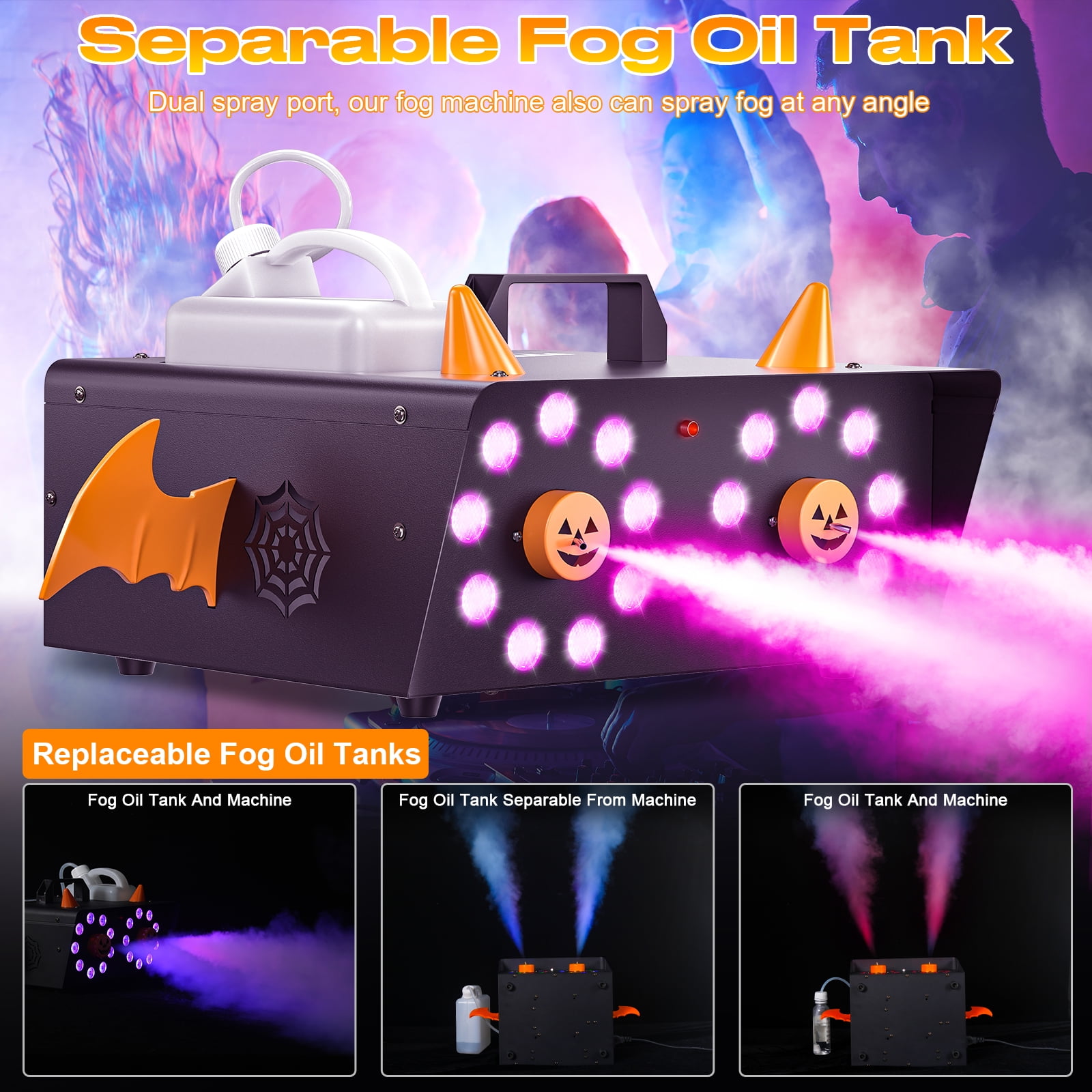 Halloween Fog Machine 1500W with 17 Lighting Effect 18 LED Lights for Christmas Halloween