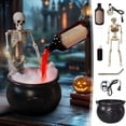 thumbnail image 1 of Halloween Fog Machine Set, Mist Maker with Witch Cauldron & Floating Bottles, 50ml Skeleton Guard DIY Kit, Haunted Backyard Special Effects, 1 of 9