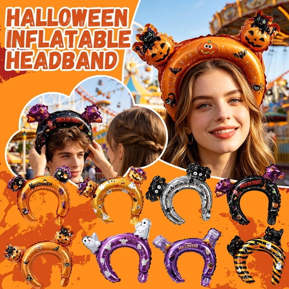 Halloween Foil Balloon Headband, Halloween Photo Booth Props, Halloween Party Favors for Student, Halloween Photo Booth, 11X9 Inch Inflatable Purple Ghost Printed Headwear for
