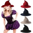 thumbnail image 1 of Halloween Foldable Pointed Hat Warm Wool Knitted Cap for Women Girls Wide Brim Hat Party Accessory, 1 of 7