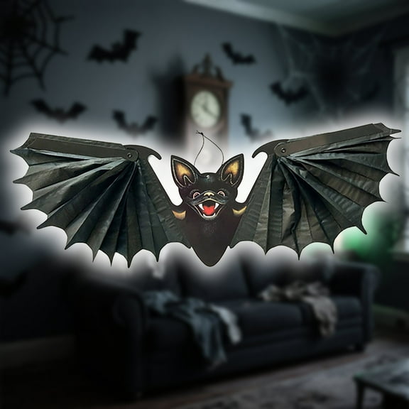 Halloween Folding Bat Hanging Decoration - Sturdy Cardboard & Rice Paper Pendant with Metal Hook for Home, Outdoor & Party Decor