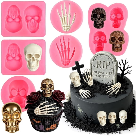 Halloween Fondant Molds, 6Pcs Skull Skeleton Hands Cake Fondant Mold | Halloween Chocolate Fondant Mold for Cake Pop Cupcake Topper Edible Cake Decorating Day of the Dead Spooky Party DIY Craft