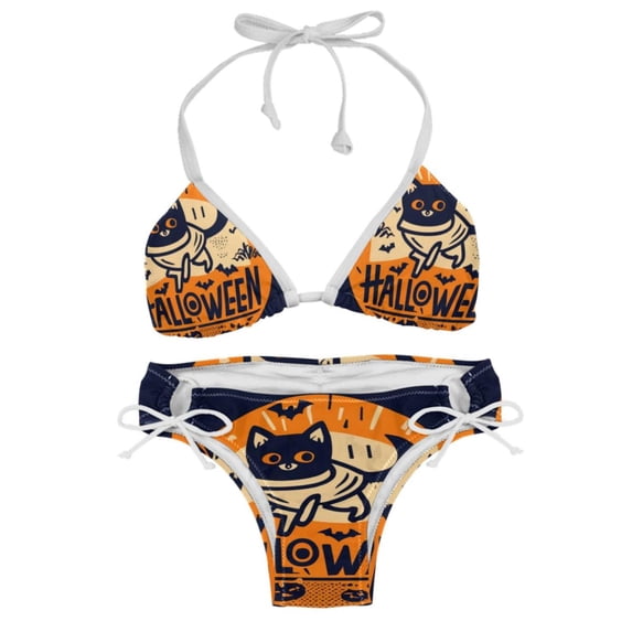 Halloween Font Detachable Sponge Adjustable Strap Bikini Set Two-Pack Swim Suits - Ideal for Beach and Pool Scenes