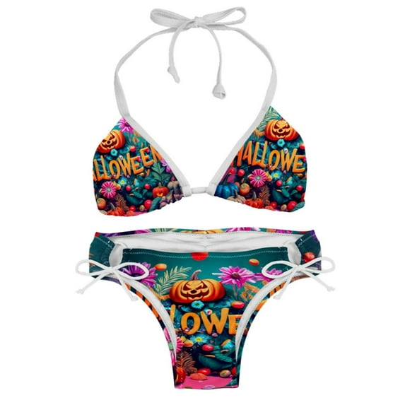 Halloween Font Detachable Sponge Adjustable Strap Bikini Set - Two-Pack for Versatile Swim Suit Looks