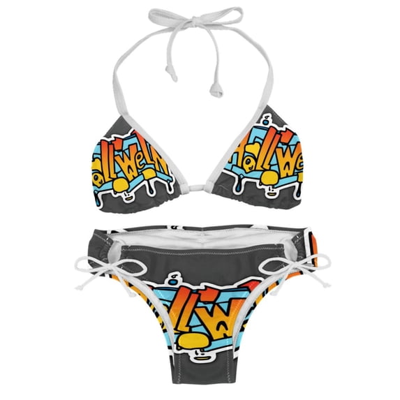 Halloween Font Detachable Sponge Adjustable Strap One-Piece Swimsuit Set - Two-Pack, Beach & Pool Ready