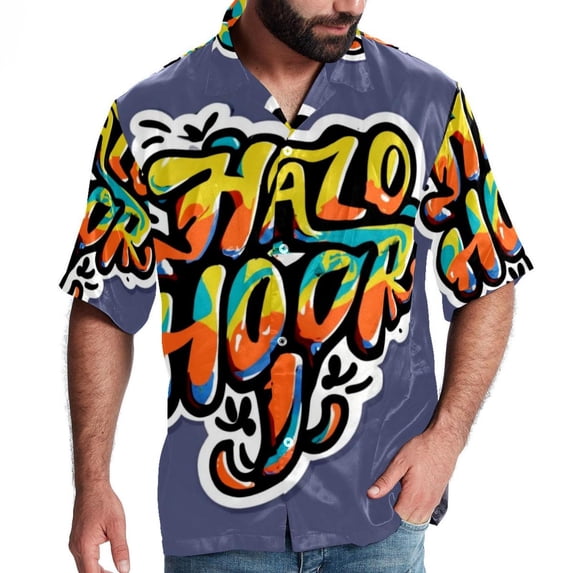 Halloween Font Men's Short Sleeve Casual Printed Button Down Beach Shirts