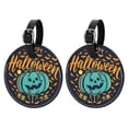 thumbnail image 1 of Halloween Font Set of 2pcs PU Leather Round Suitcase Tags with Privacy Cover and Name ID Tag - Ideal for Travel Luggage, Handbags, Backpacks, School Bags, 1 of 6