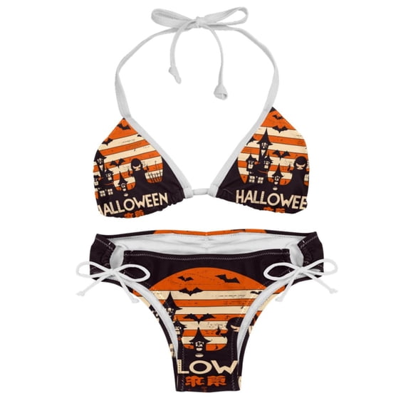 Halloween Font Swimsuit Bikini Set, Detachable Sponge, Adjustable Strap, Two-Pack - Ideal for Beach, Pool, Vacay