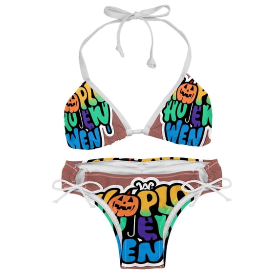 Halloween Font Women's Bikini Set with Detachable Sponge and Adjustable Strap - Two-Pack | Ideal for Swimming and Beach Scenes