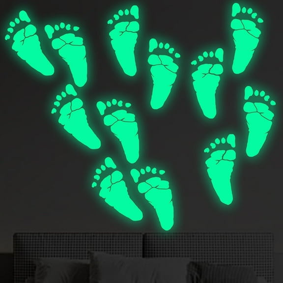 Halloween Footprint Witch Wall Stickers Self-Adhesive Festive Glow-In-The-Dark Stickers - 1Set Halloween Luminous Wall Decor Stickers Halloween Horrifying Footmark Diy Sticky Mural Stickers Decals