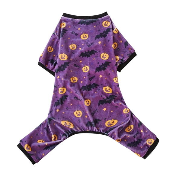 Halloween Four-Legged Dog Pajamas, Cartoon Pumpkin Skeleton Print Stretch Velvet Pet Hoodie, Warm Full Coverage Cosplay Outfit, Holiday PJs for Small Medium Large Dogs Autumn Cold Weather