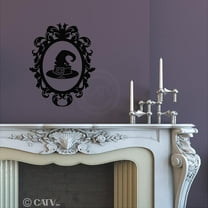 Halloween Frame #1 Witch Hat Portrait Vinyl Lettering Wall Decal Sticker Witch Decals - Size: 16"H x 12"L - Color: Black