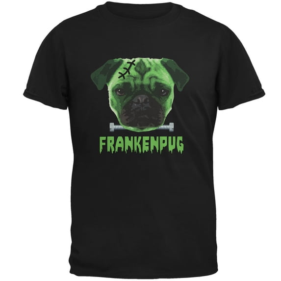 Halloween Franken Pug Dog Black Adult T-Shirt - Large