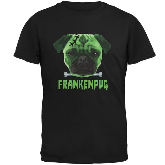 Halloween Franken Pug Dog Black Adult T-Shirt