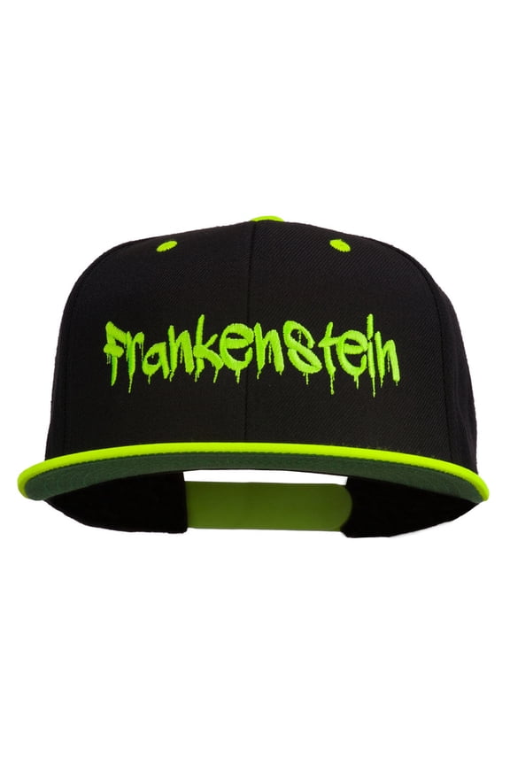 Halloween Frankenstein Embroidered Snapback Cap - Neon Yellow OSFM