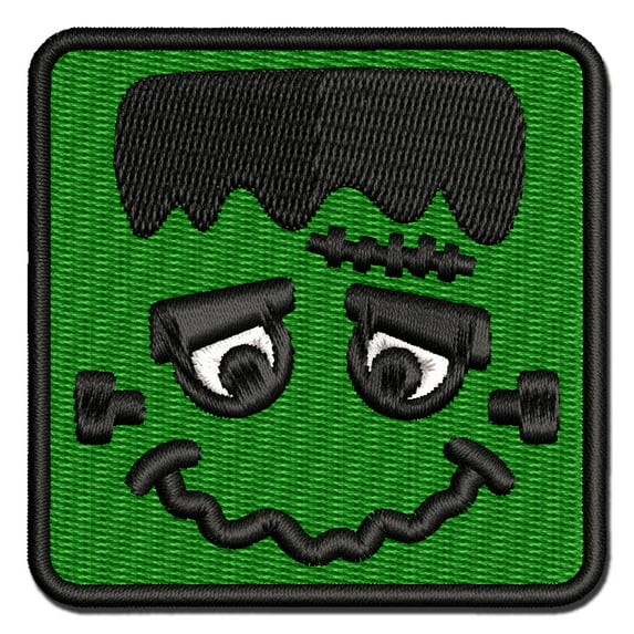 Halloween Frankenstein Face Applique Multi-Color Embroidered Hook & Loop Patch - 3.5 Inch Large