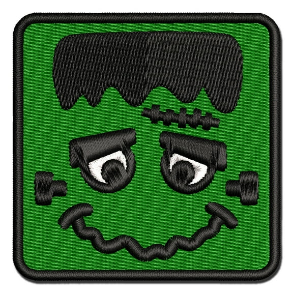 Halloween Frankenstein Face Applique Multi-Color Embroidered Iron-On Patch - 2.0 Inch Mini