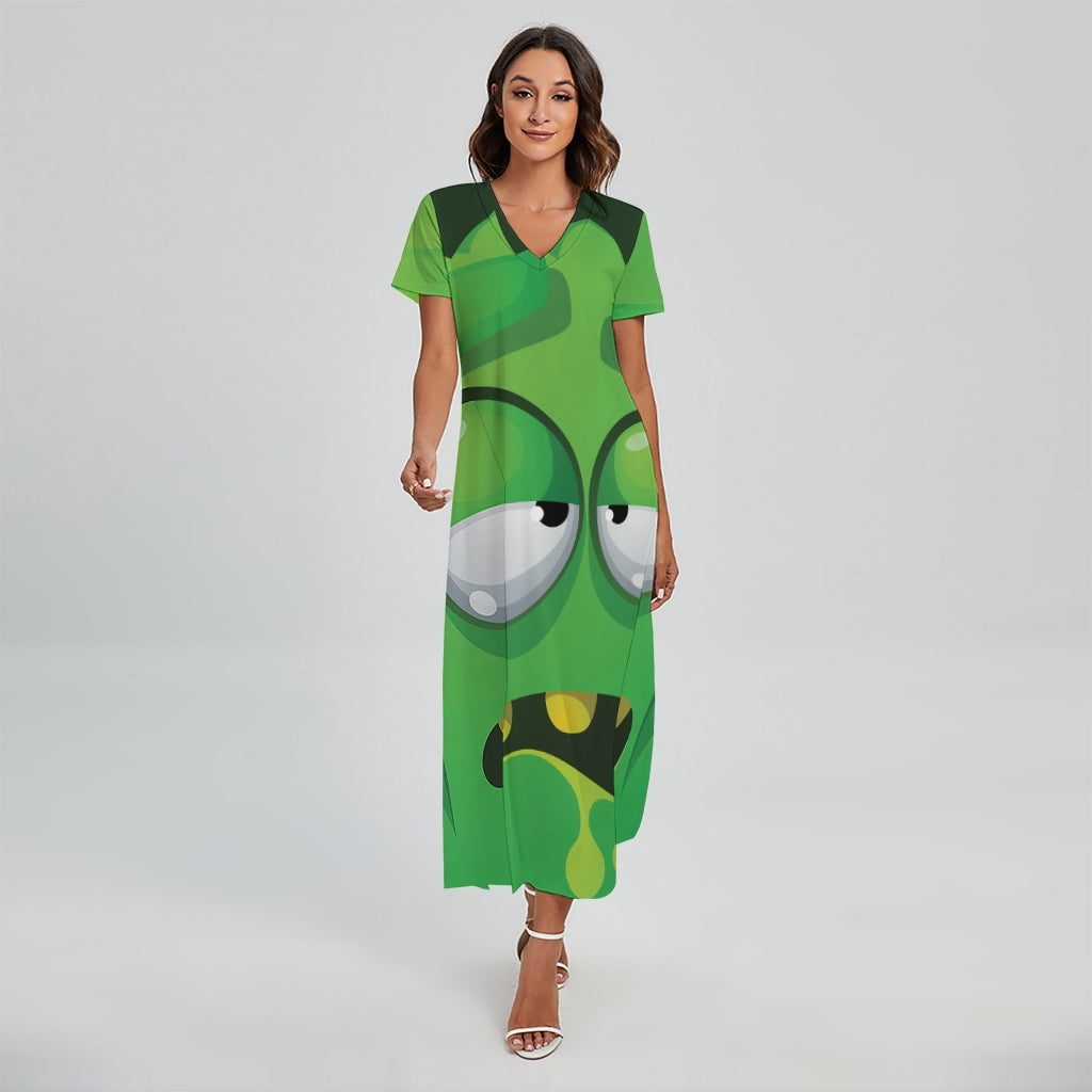 NOBRAND Halloween Frankenstein Face Printed Short Sleeve Maxi Dress, Halloween Decorative Fashion Summer Maxi Dress for Women, Women's, Size: XL