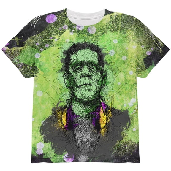 Halloween Frankenstein Raver Horror Movie Monster All Over Youth T Shirt Multi YXL