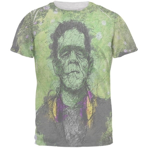 Halloween Frankenstein Raver Horror Movie Monster Men's Soft T-Shirt Heather White LG