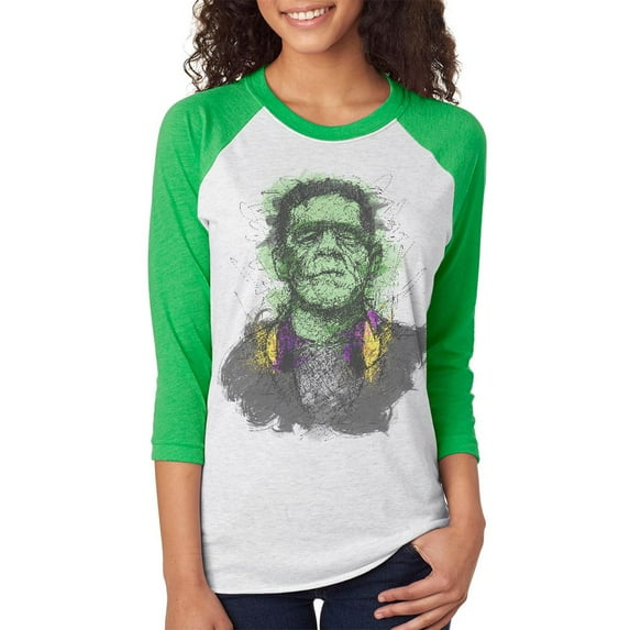 Halloween Frankenstein Raver Horror Movie Monster Unisex Raglan T Shirt Irish Green MD