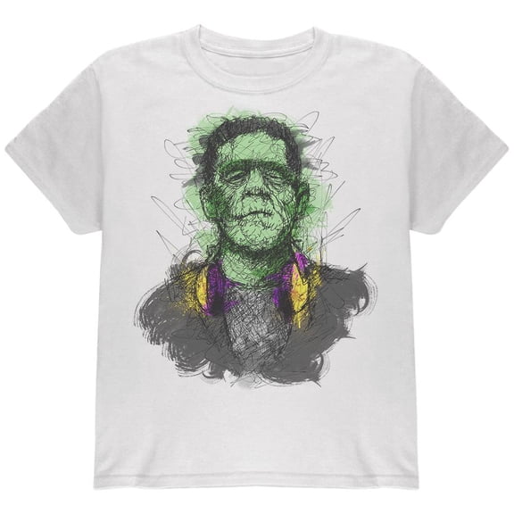 Halloween Frankenstein Raver Horror Movie Monster Youth T Shirt White YLG