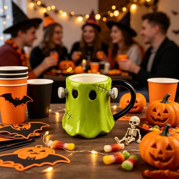 Halloween Frankensteins 3D Sculpted Ceramic Coffee Mug Stitchs Detail Novelty Drink Cup For Fall Party Hot Cocoa Tea Table Holiday Kitchen Decor Supplies