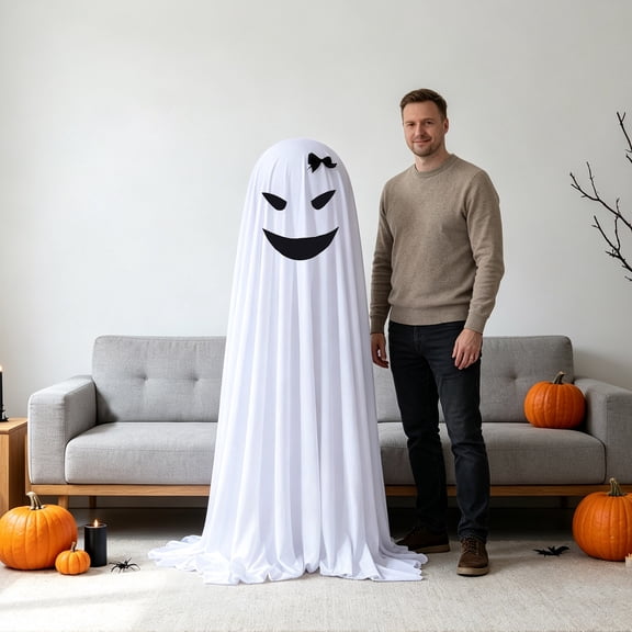 Halloween Freestanding Ghost Decor, Height Adjustable 23.6" to 70.9" Cloth Phantom, Assorted Facial Expressions for Porch, Lawn and Indoor Halloween Display
