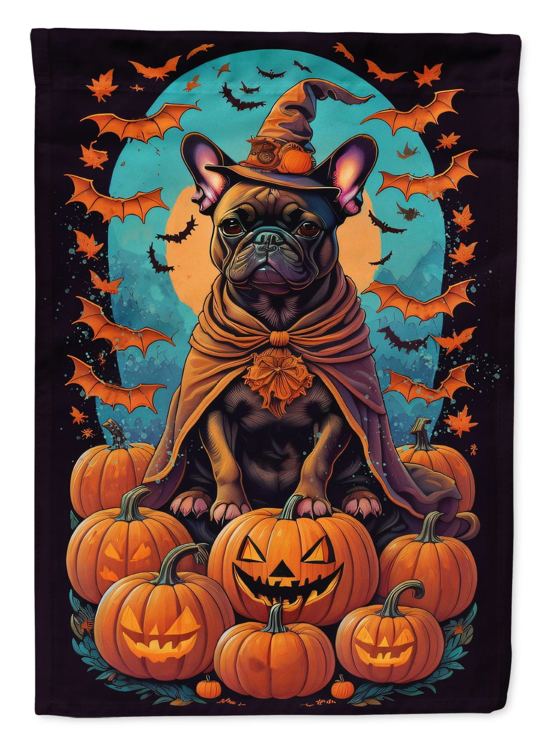Halloween French Bulldog Dog House Flag 28x40IN Double-Sided Polyester Decorative Sleeve Pole Flag for Outdoor Home Garden