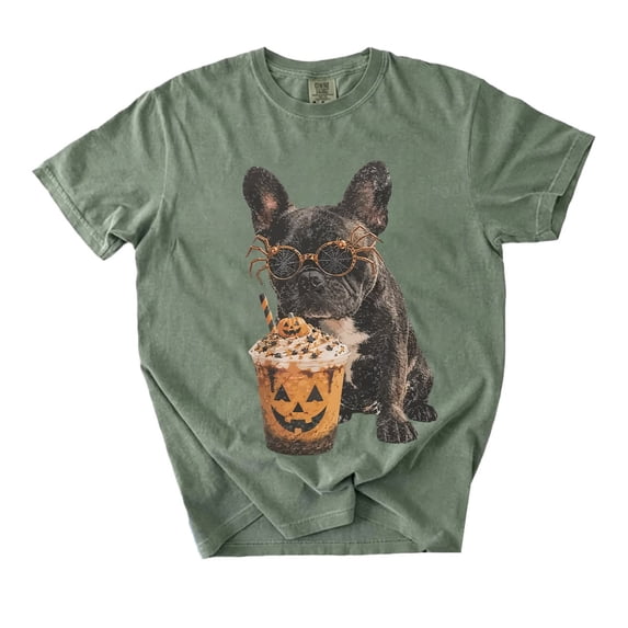 Halloween French Bulldog T-Shirt, Spooky Pumpkin Coffee Dog Graphic Tee