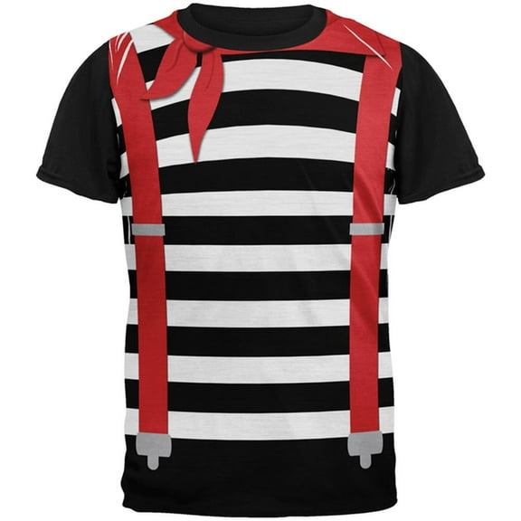 Halloween French Mime Costume All Over Mens Black Back T Shirt Multi MD