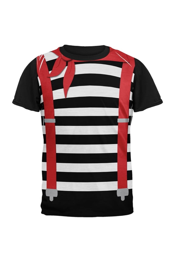 Halloween French Mime Costume All Over Mens Black Back T Shirt Multi MD