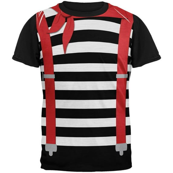Halloween French Mime Costume All Over Mens Black Back T Shirt Multi SM