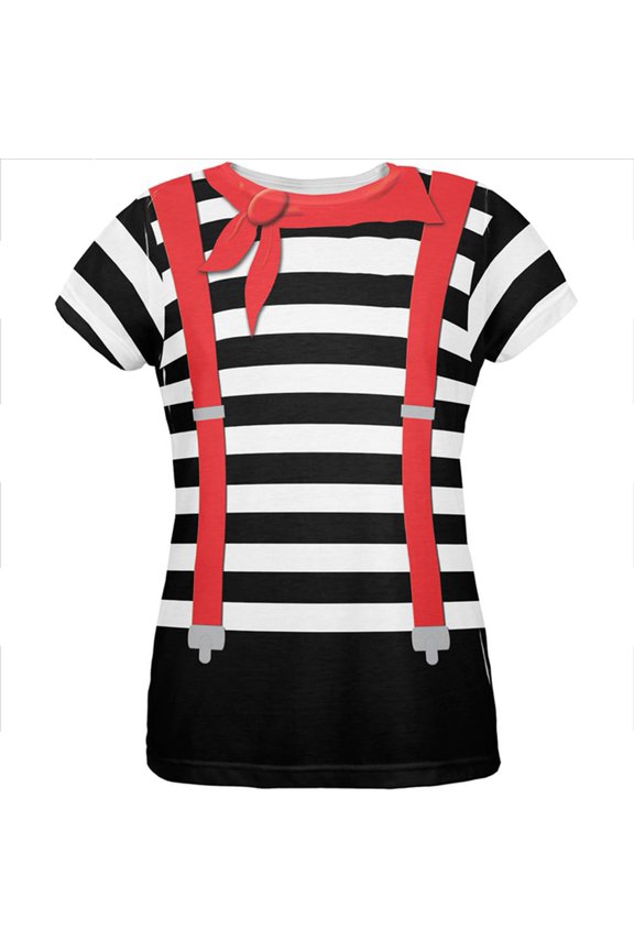 Halloween French Mime Costume All Over Womens T Shirt Multi MD