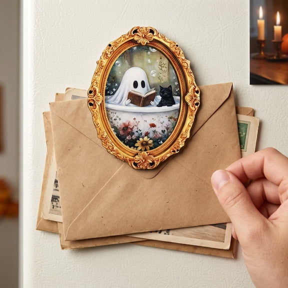 Halloween Fridge Magnets,Halloween Ghost Refrigerator Magnets,Ghost Reading Magnet Art Frame Designs Decorations for Refrigerator Garage Door or Car
