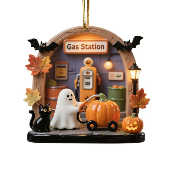 Halloween Friendly Ghost Scene Hanging Ornaments for Spooky-Cute Home and Tree Decoration
