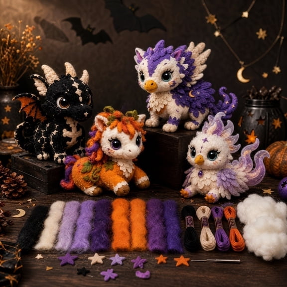 Halloween Friends 4 Piece DIY Patchwork Kit Collection, Comprehensive DIY Sewing Patchwork Supplies, Simple Operation Handmade Ornament Craft Kit for Festival Home Decoration (B)