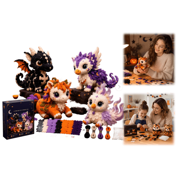 Halloween Friends 4 Piece DIY Patchwork Kit Collection, Soft Breathable Mesh Base Fabric DIY Sewing Craft Toy, Complete Handcraft Accessories for Adult Hobbyists (B)