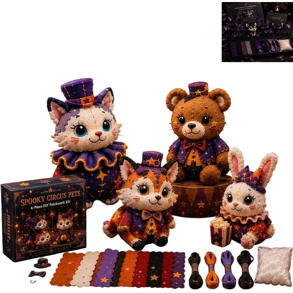 Halloween Friends 4 Piece DlY Patchwork Kit Collection,Halloween DIY Sewing Kit, 4 Pcs Pre-Cut Felt Animal Stuffed Doll Making Set,Unique Handmade Gift for Craft Lovers (B#)