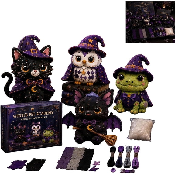 Halloween Friends 4 Piece DlY Patchwork Kit Collection,Halloween DIY Sewing Kit, 4 Pcs Pre-Cut Felt Animal Stuffed Doll Making Set,Unique Handmade Gift for Craft Lovers (A#)