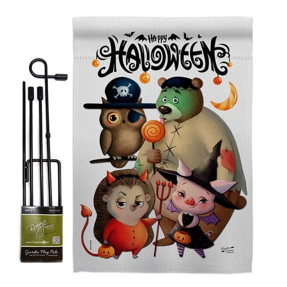 Halloween Friends Falltime 13 x 18.5. in. Double-Sided Decorative Horizontal House Garden Flag Set for Decoration Banner Yard Gift